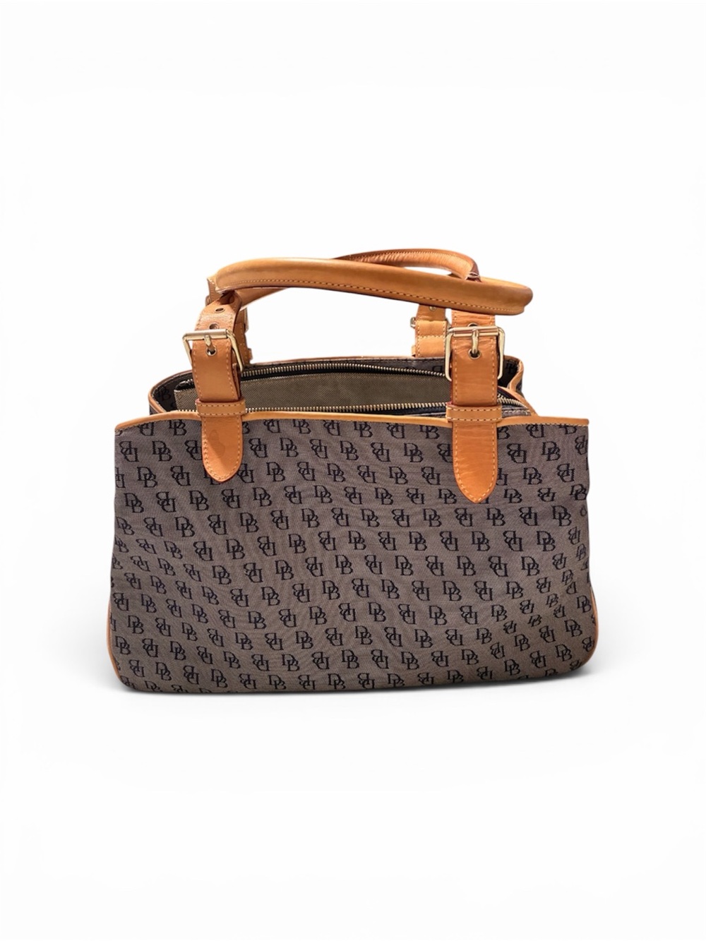 Dooney & Bourke Brown Monogram Satchel with Tan Trim
